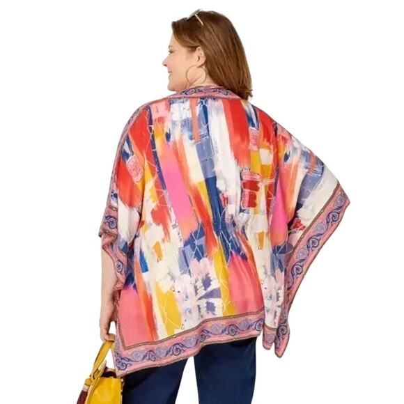 Tolani Collection Kimono Wrap Open Front Festival Boho Hippie Watercolor Asian S - Picture 3 of 13